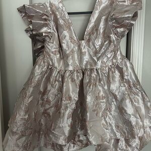 ASOS Luxe Curve Jacquard Plunge Metallic Ruffle Mini Dress